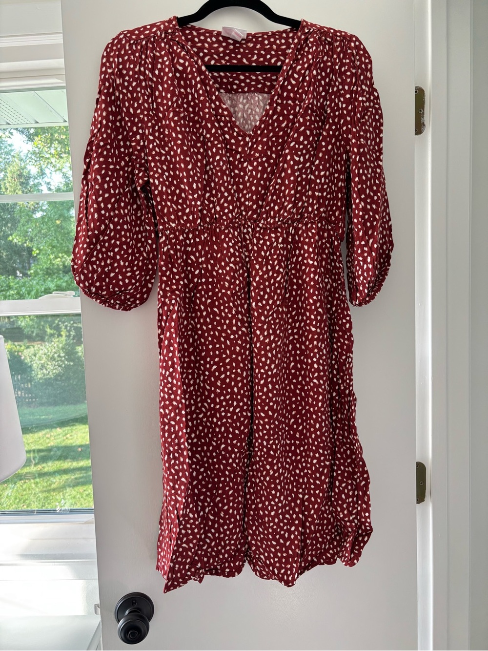 Women's Burnt Red V-Neck Printed Dress